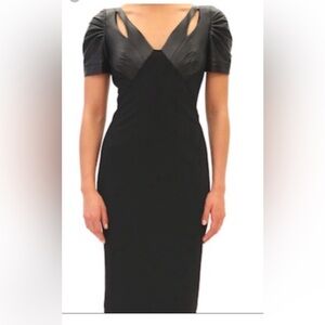 Zac Posen Gorgeous black silhouette dress with 100% leather detailing